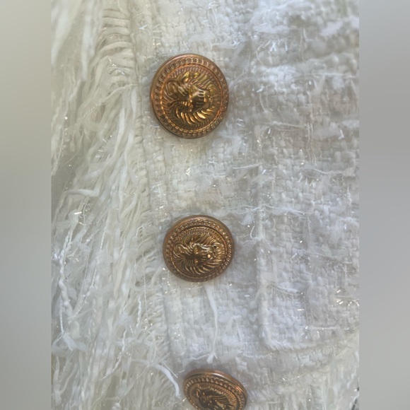 NWT La Ros Designer Inspired White Tweed Fringe Blazer Sz S - Picture 4 of 6